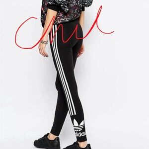 Adidas Black and White Striped Leggings